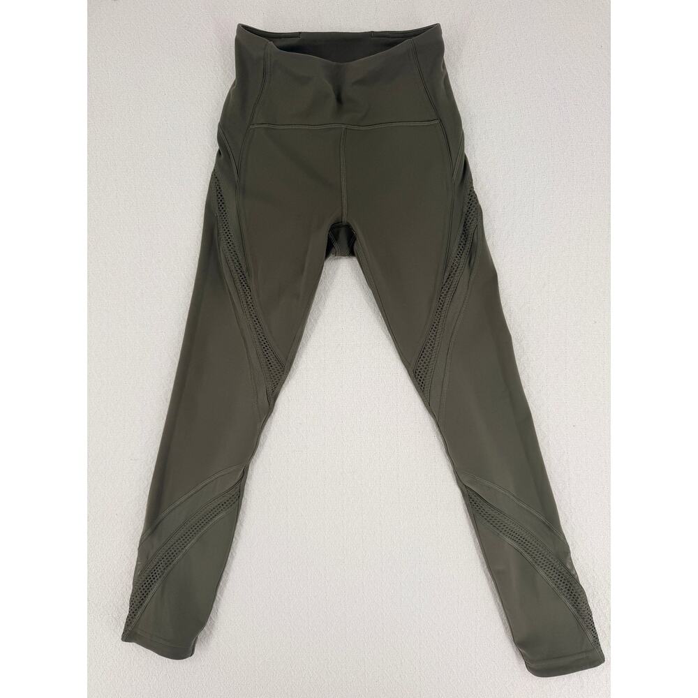 Lululemon High Rise Mesh Panel Leggings Olive Green Yoga Pants 24 Inseam